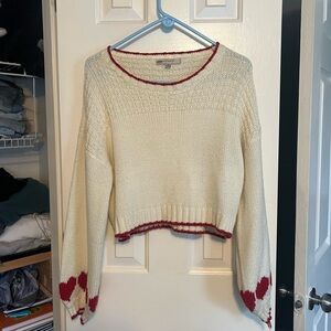 Flat white cream embroidered heart sweater